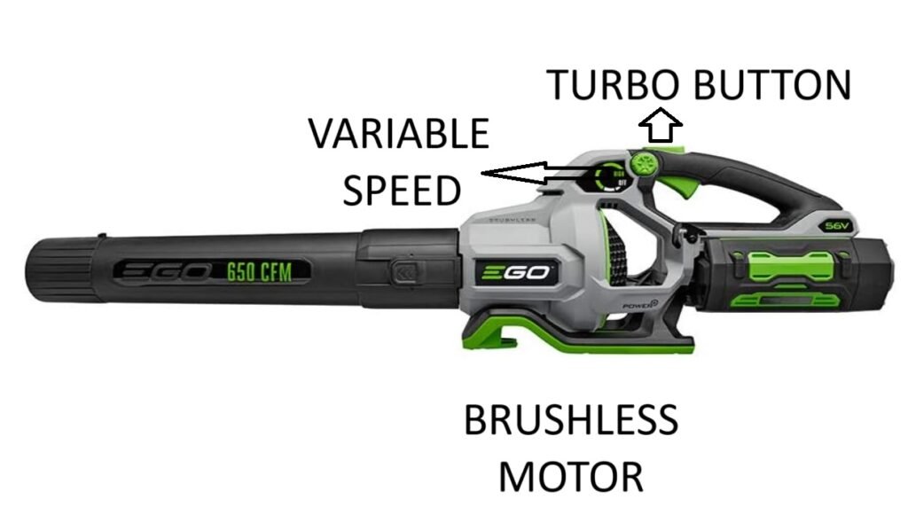 Battery-powered blower
EGO Power+ LB6504 650 CFM Variable-Speed 56-Volt Lithium-ion Cordless Leaf Blower 5.0Ah Battery and Charger Included