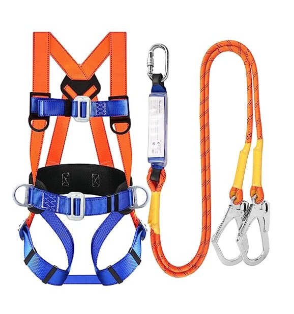 Safety Harness Fall Protection Kit: Full Body Roofing harnesses with Shock Absorbing Lanyard - Updated Comfortable Waist Pad